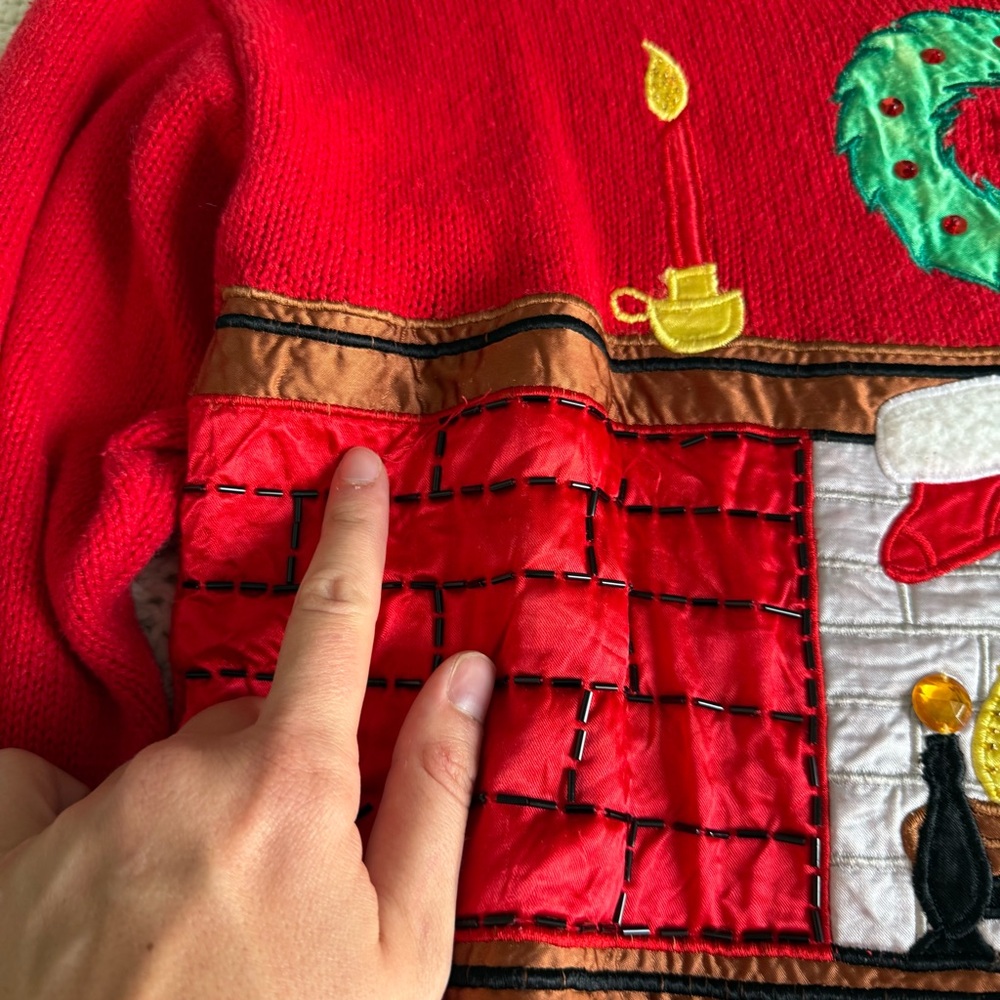 Vintage Work in Progress Ugly Christmas Sweater Cute White Fluffy Dog Size M - Picture 4 of 11